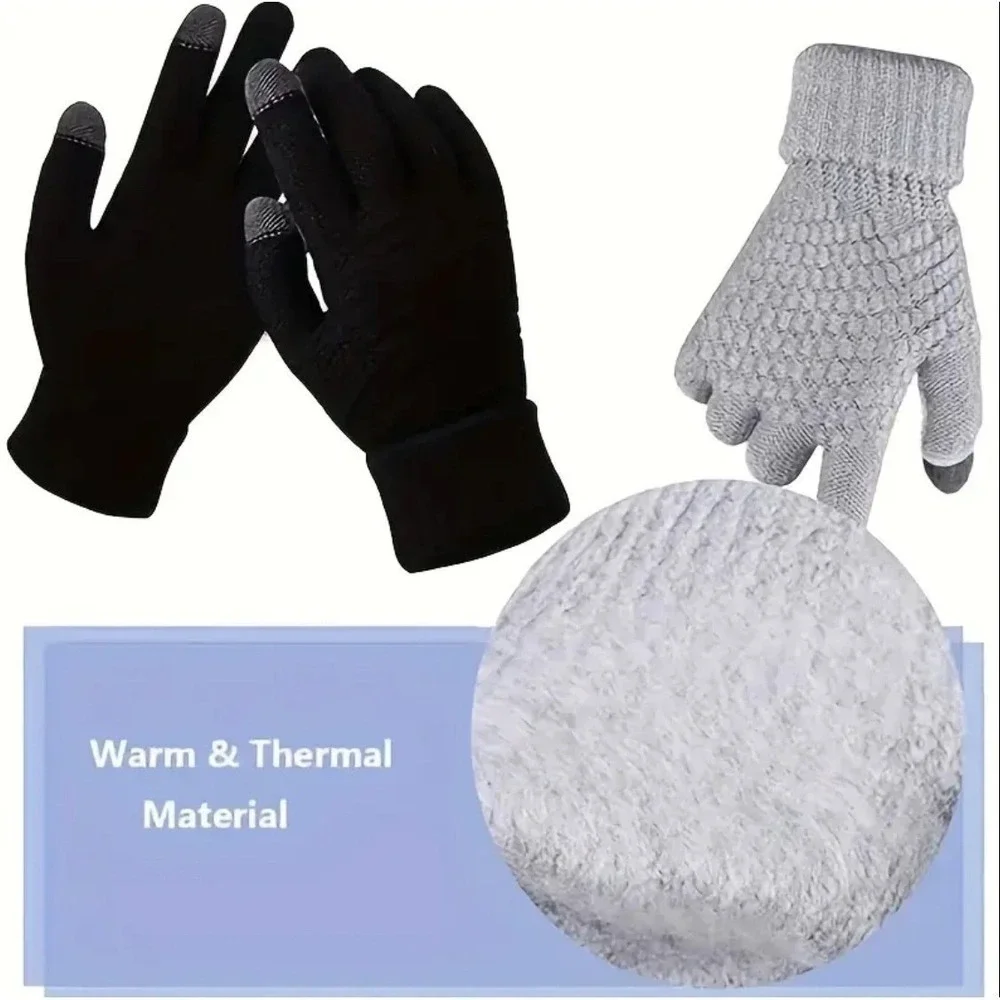 Womens Thermal Warm Thick Plush Lined‎ Touchscreen Black Gloves NEW Winter OS